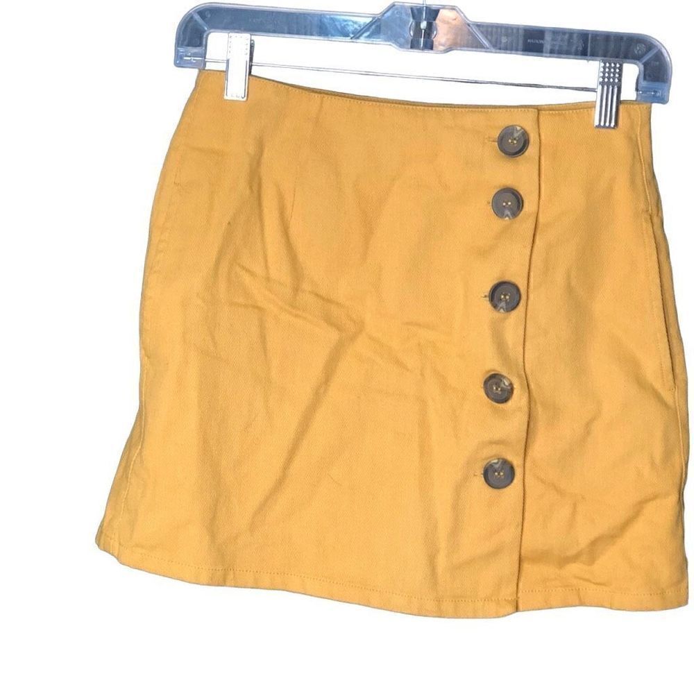 Chloe & Katie Skirt Womens S Mini Saffron Yellow Denim Button Front